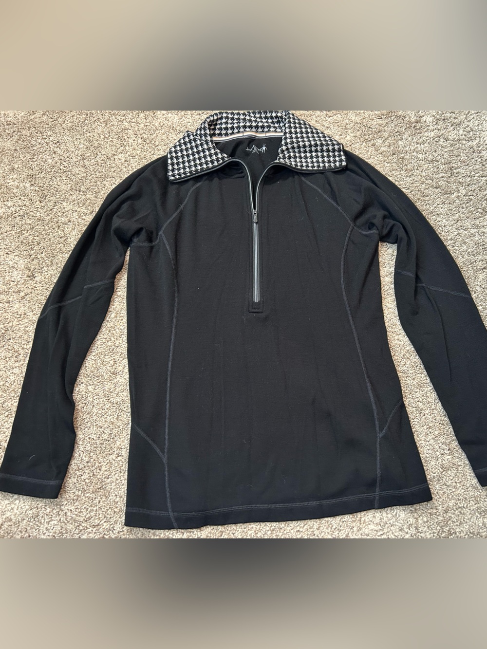 Smartwool Merino Wool 1/4 Zip Pullover XL Black Houndstooth Collar Sweater